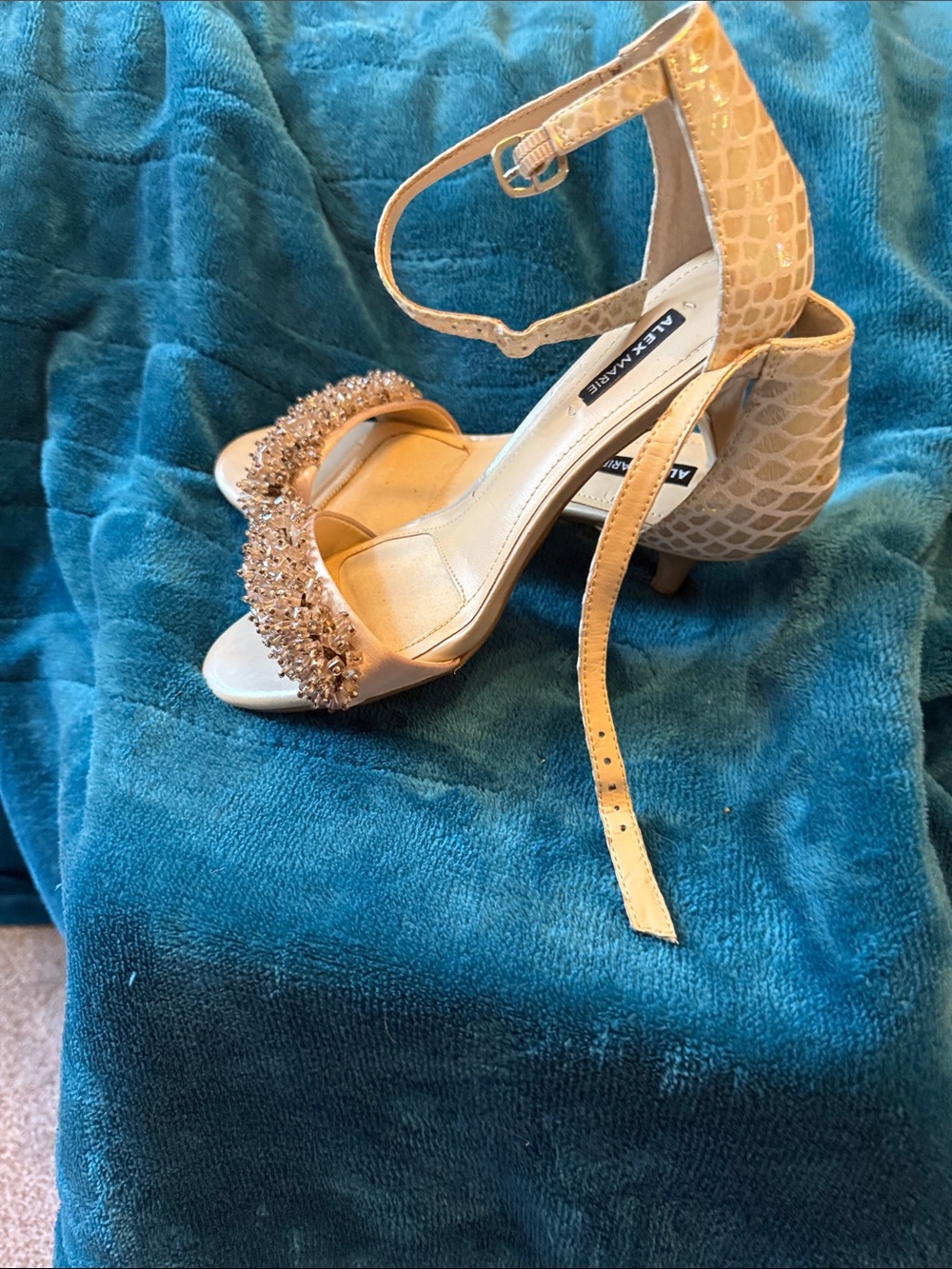 Alex Marie Champagne Crystal-Embellished Ankle-Strap Heels